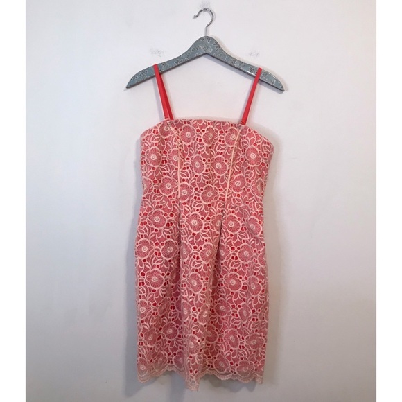 Jessica Simpson Coral Lace Overlay Mini Dress - Picture 1 of 7